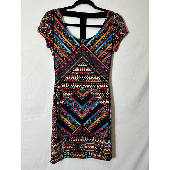 Charlotte Russe BOHO Women's Tribal Design Cage Back Bodycon Mini Dress Size M - Picture 1 of 4